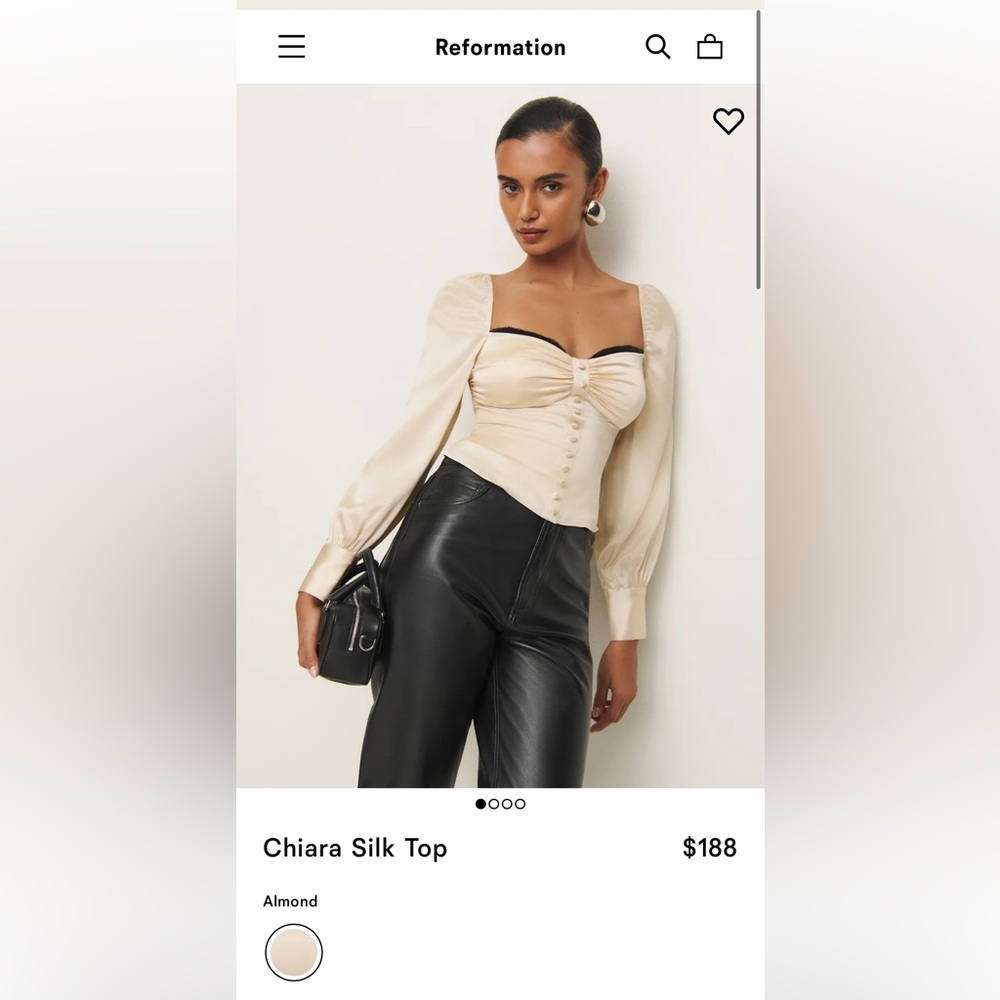 Reformation Almond Silk Chiara Long-Sleeve Sweetheart Top